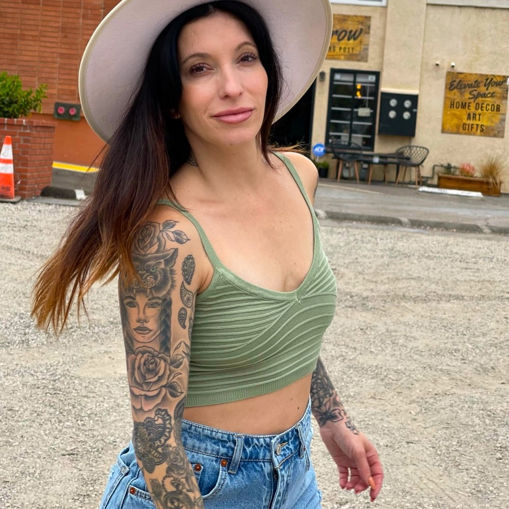 Green Ribbed Crop Top